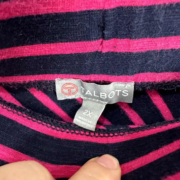 Talbots Midi Skirt Womens 2X Pink Striped Pull On Tie Waist Boho Preppy Twee - Picture 4 of 6